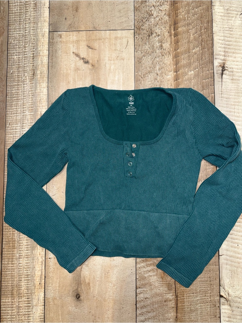 Ribbed Scoop Neck Long Sleeve Top in Teal